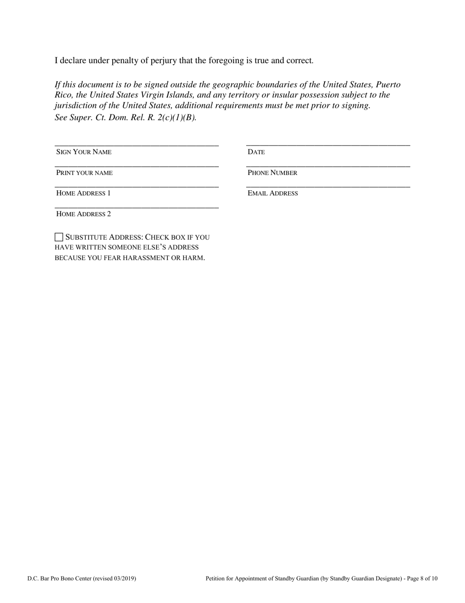 Petition for Appointment of Standby Guardian (By Standby Guardian Designate) - Washington, D.C., Page 8