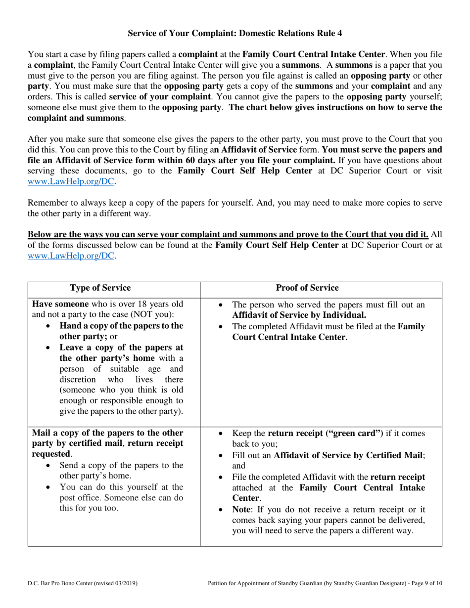 Petition for Appointment of Standby Guardian (By Standby Guardian Designate) - Washington, D.C., Page 9