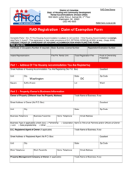 RAD Form 1 Rad Registration/Claim of Exemption Form - Washington, D.C.