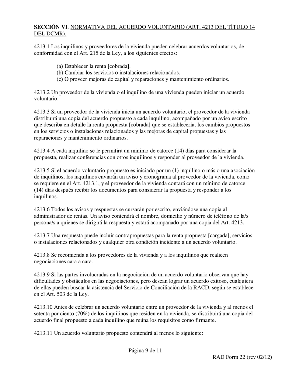RAD Formulario 22 Pedido De Acuerdo Voluntario Del 70% - Washington, D.C. (Spanish), Page 9