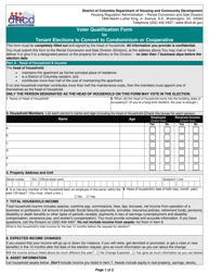 Document preview: Voter Qualification Form for Tenant Elections to Convert to Condominium or Cooperative - Washington, D.C.