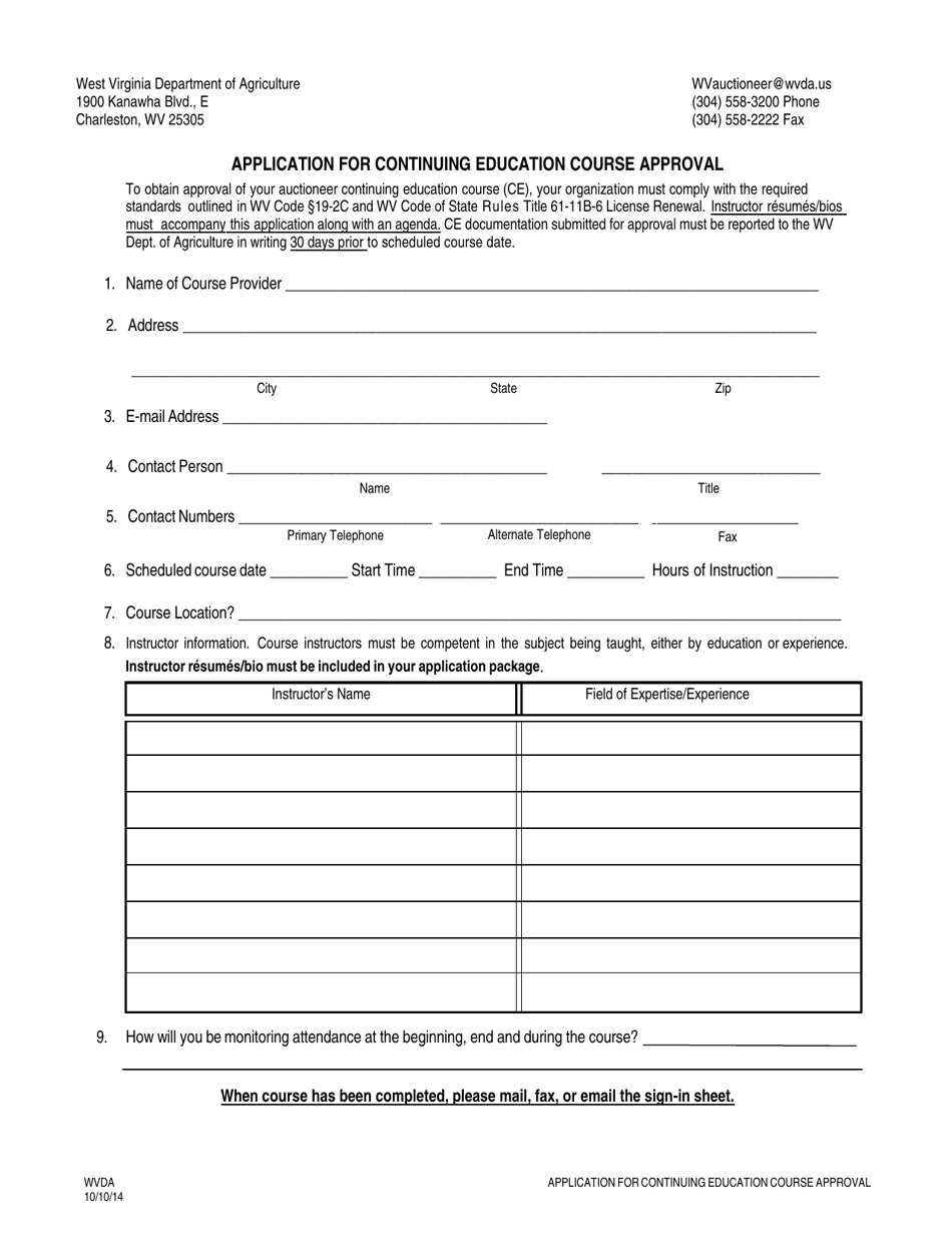 Application for Continuing Education Course Approval - West Virginia, Page 1
