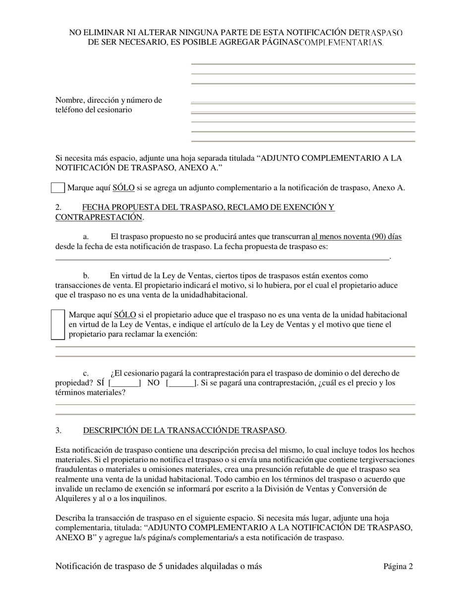 Notificacion De Traspaso De Dominio O De Un Derecho Economico En Una Vivienda Con Cinco (5) O Mas Unidades De Alquiler - Washington, D.C. (Spanish), Page 12