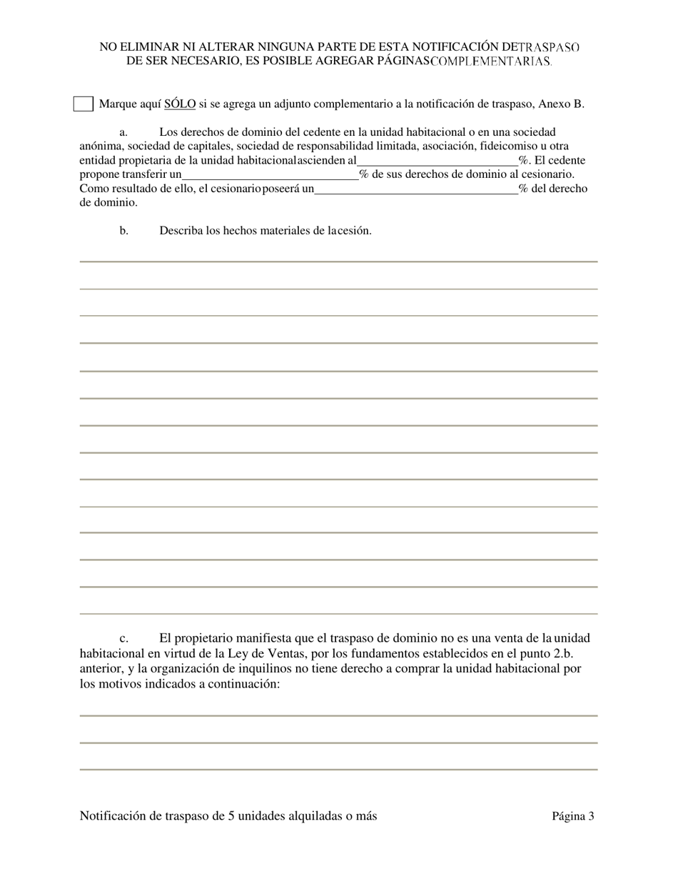 Notificacion De Traspaso De Dominio O De Un Derecho Economico En Una Vivienda Con Cinco (5) O Mas Unidades De Alquiler - Washington, D.C. (Spanish), Page 13