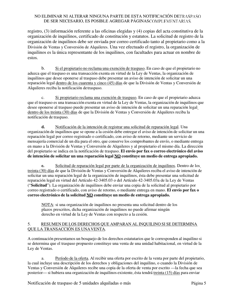 Notificacion De Traspaso De Dominio O De Un Derecho Economico En Una Vivienda Con Cinco (5) O Mas Unidades De Alquiler - Washington, D.C. (Spanish), Page 15