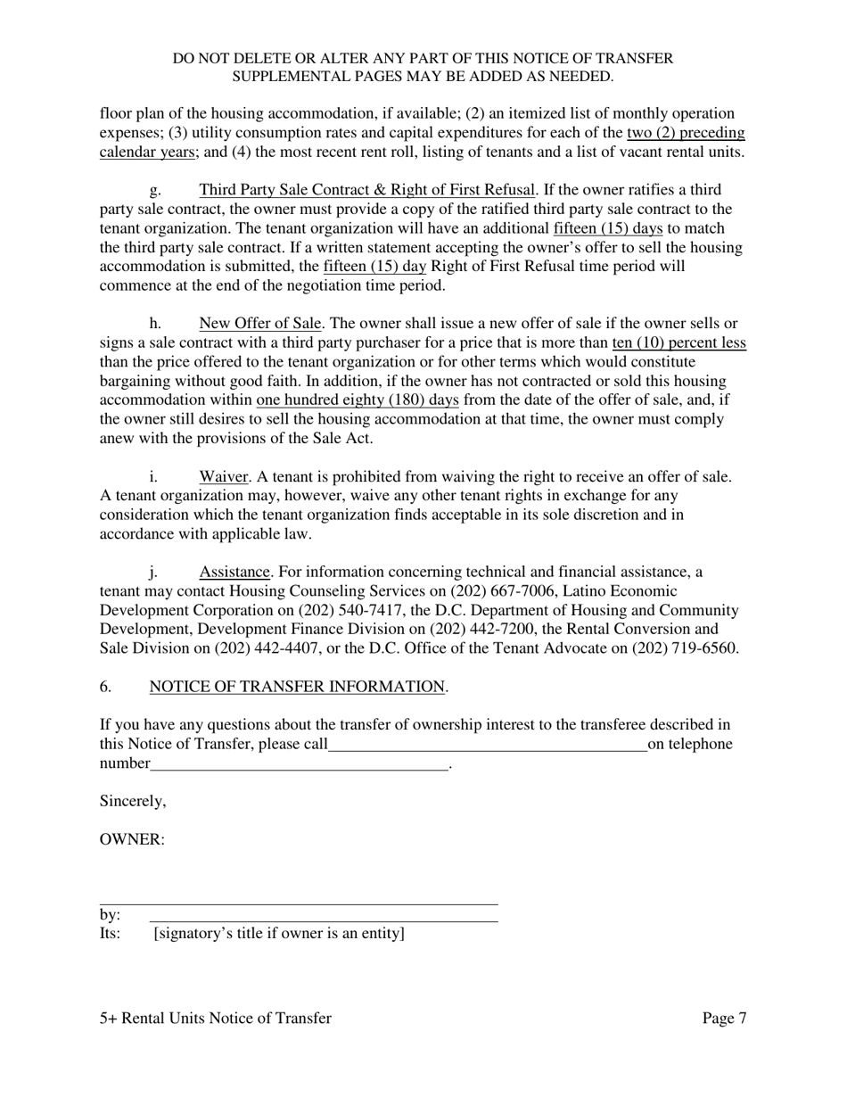 Notice of Transfer of Ownership Interest or an Economic Interest Housing Accommodations With Five (5) or More Rental Units - Washington, D.C., Page 16