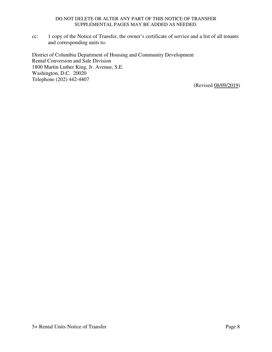 Notice of Transfer of Ownership Interest or an Economic Interest Housing Accommodations With Five (5) or More Rental Units - Washington, D.C., Page 17