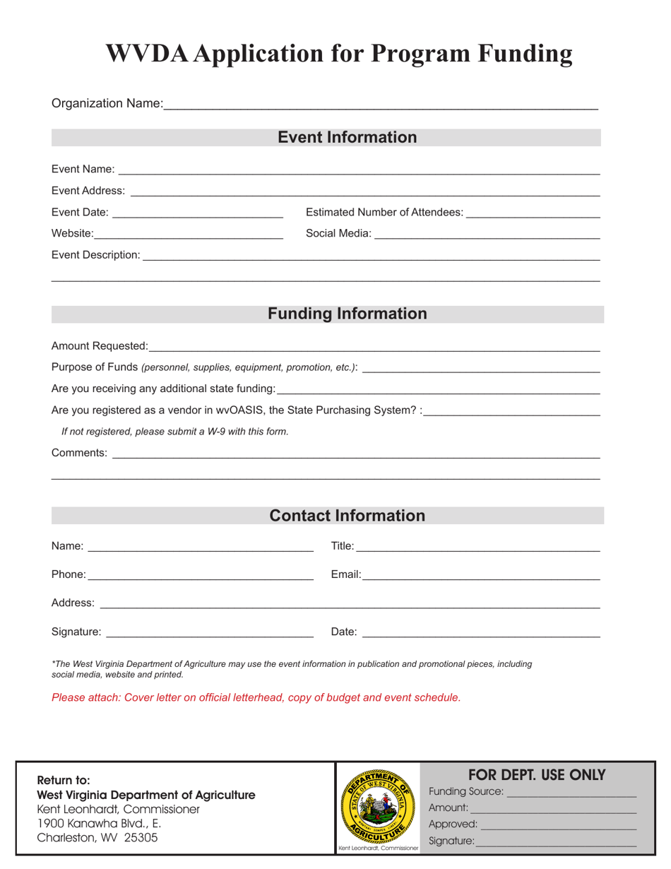 Application for Program Funding - West Virginia, Page 1