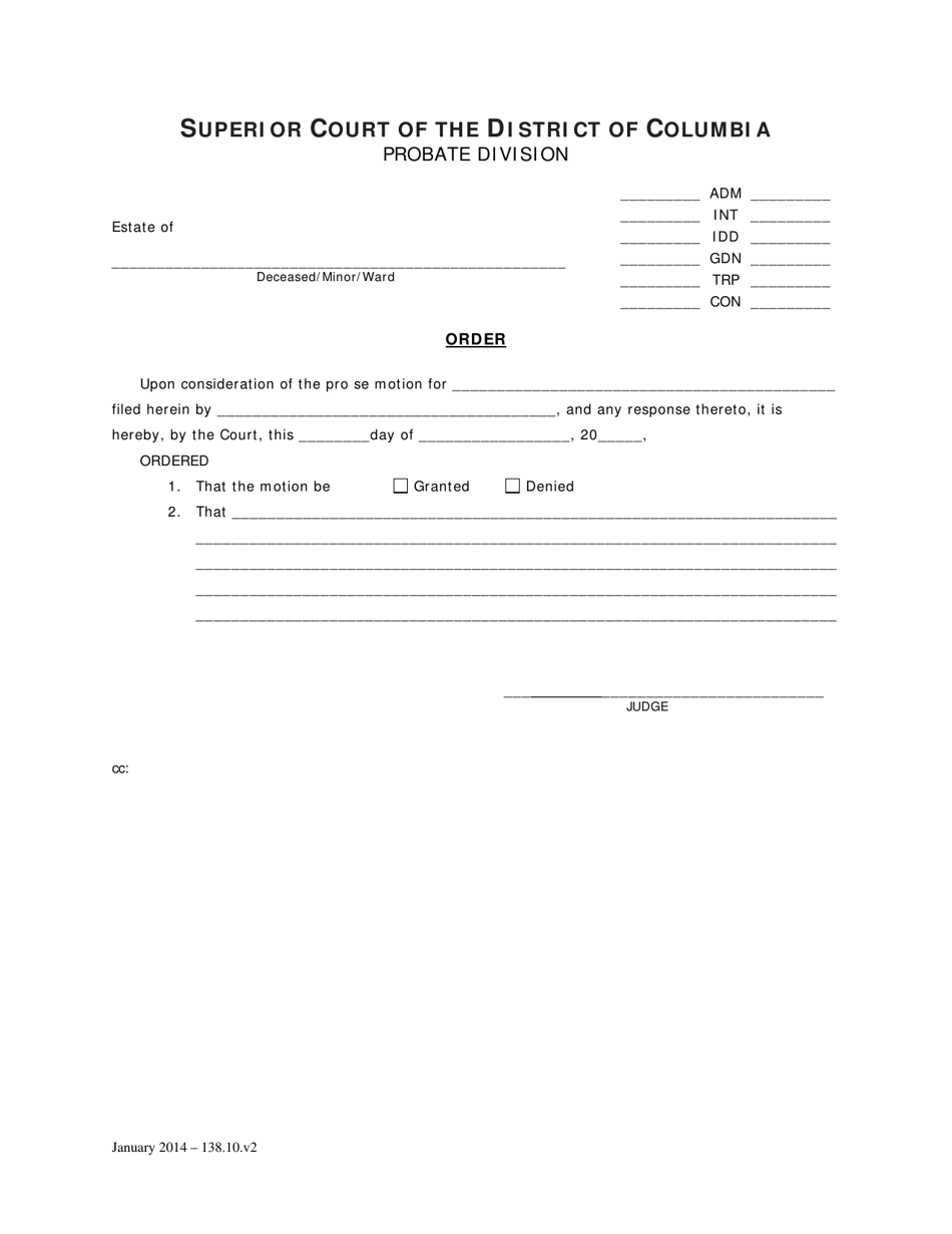 Pro Se Motion and Order - Washington, D.C., Page 3