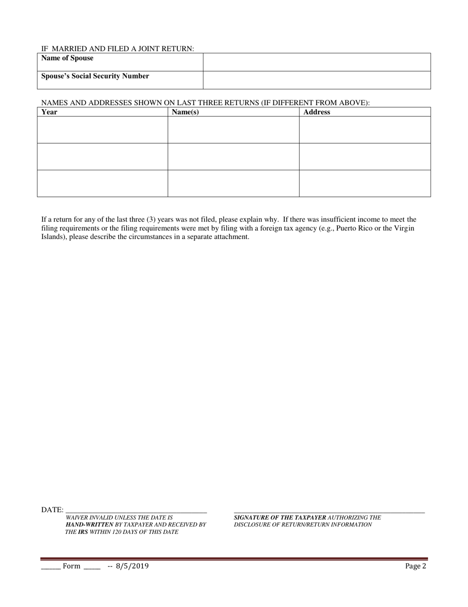 Washington, D.C. IRS Tax Waiver Form Download Printable PDF ...