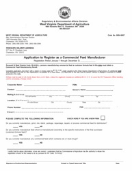 &quot;Application to Register as a Commercial Feed Manufacturer&quot; - West Virginia