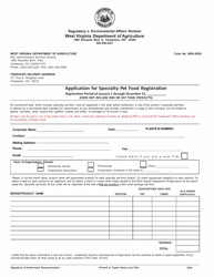 &quot;Application for Specialty Pet Food Registration&quot; - West Virginia