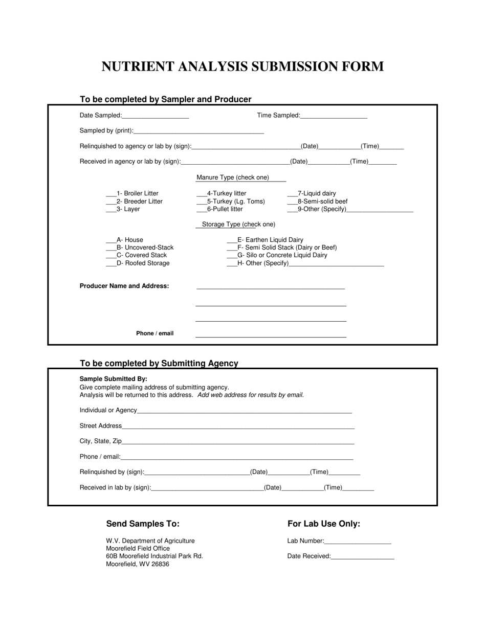 Nutrient Analysis Submission Form - West Virginia, Page 1