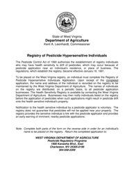 Registry of Pesticide Hypersensitive Individuals Application - West Virginia, Page 2