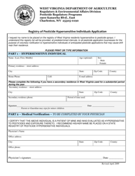 &quot;Registry of Pesticide Hypersensitive Individuals Application&quot; - West Virginia