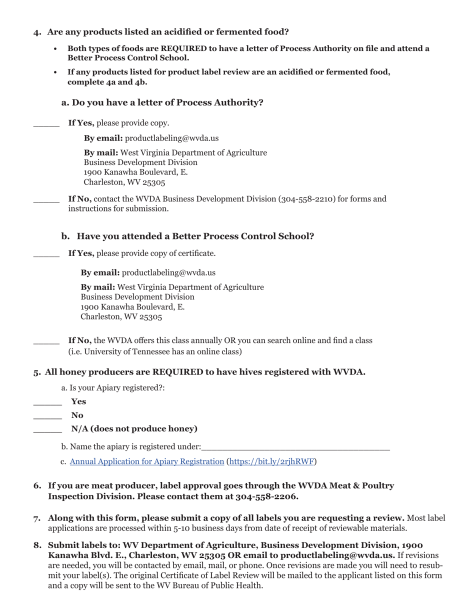 Wvda Application for Label Review - West Virginia, Page 3