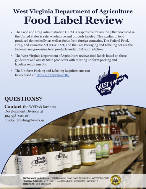Wvda Application for Label Review - West Virginia
