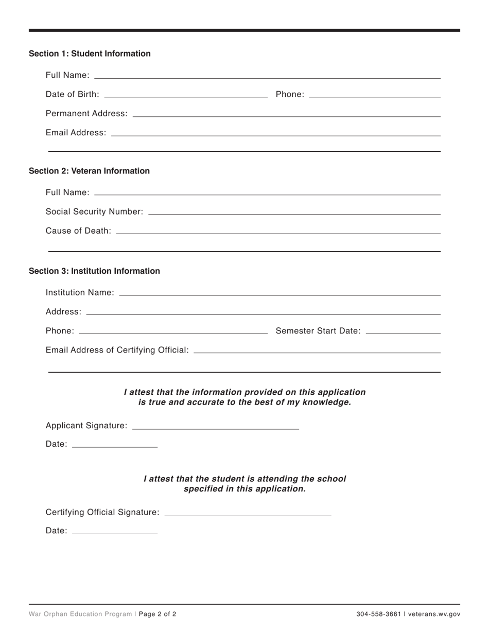 West Virginia War Orphan Education Program Application - Fill Out, Sign ...