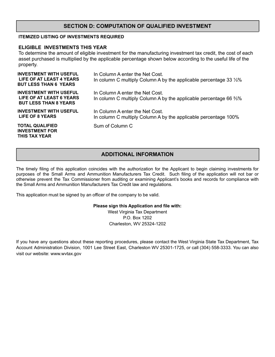 Instructions for Schedule SAAM-A Application for Wv Tax Credit for Federal Excise Tax Imposed Upon Small Arms and Ammunition Manufacturers - West Virginia, Page 3