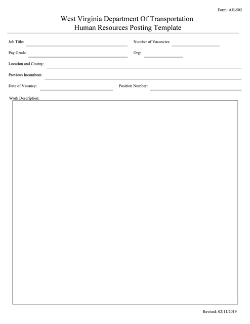 Form AH-502 Human Resources Posting Template - West Virginia