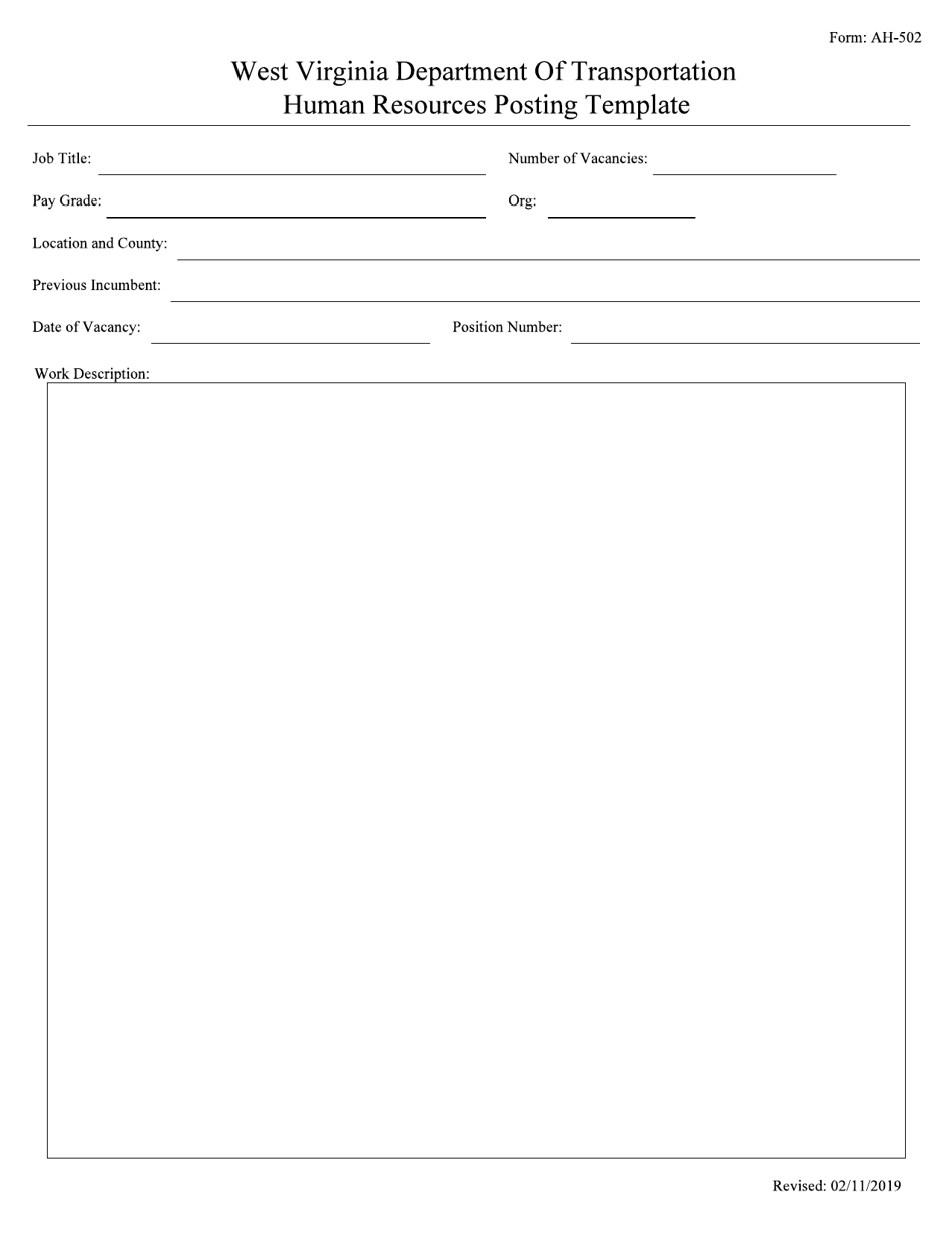 Form AH-502 Human Resources Posting Template - West Virginia, Page 1