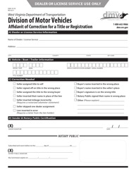 Document preview: Form DMV-35-DL Affidavit of Correction for a Title or Registration - West Virginia