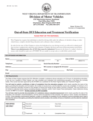 Form DMV-13-IND Out-of-State Dui Education and Treatment Verification - West Virginia