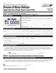 Document preview: Form DMV-48-B Application for a Purple Heart License Plate - West Virginia