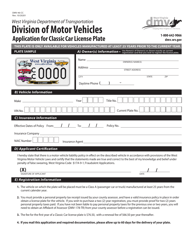 Document preview: Form DMV-46-CC Application for Classic Car License Plate - West Virginia