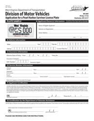 Document preview: Form DMV-48-C Application for a Pearl Harbor Survivor License Plate - West Virginia