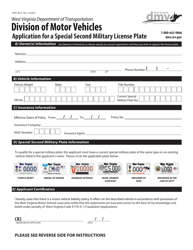 Form DMV-48-A Application for a Special Second Military License Plate - West Virginia
