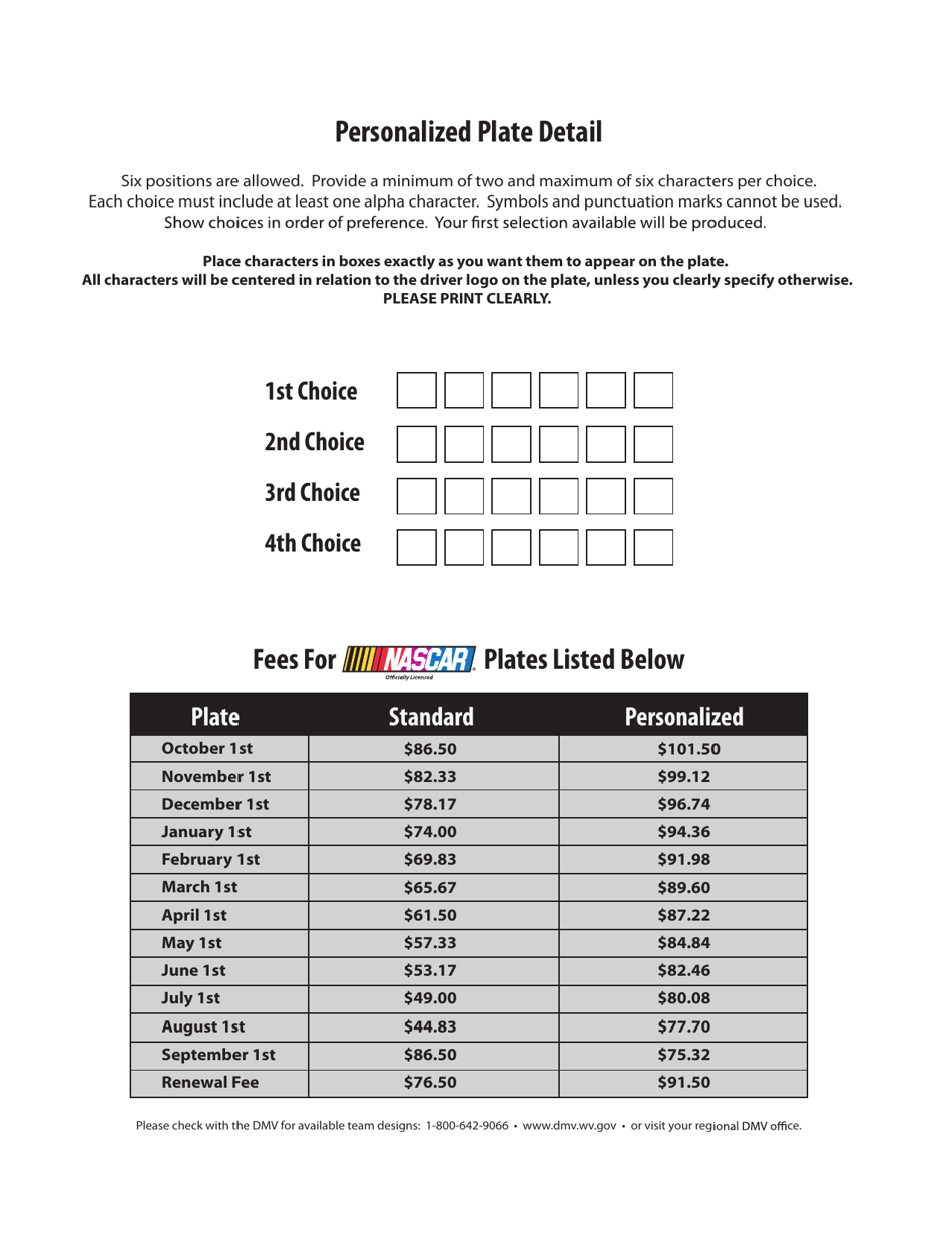 Form DMV-42-NSCR Application for a Nascar License Plate - West Virginia, Page 2