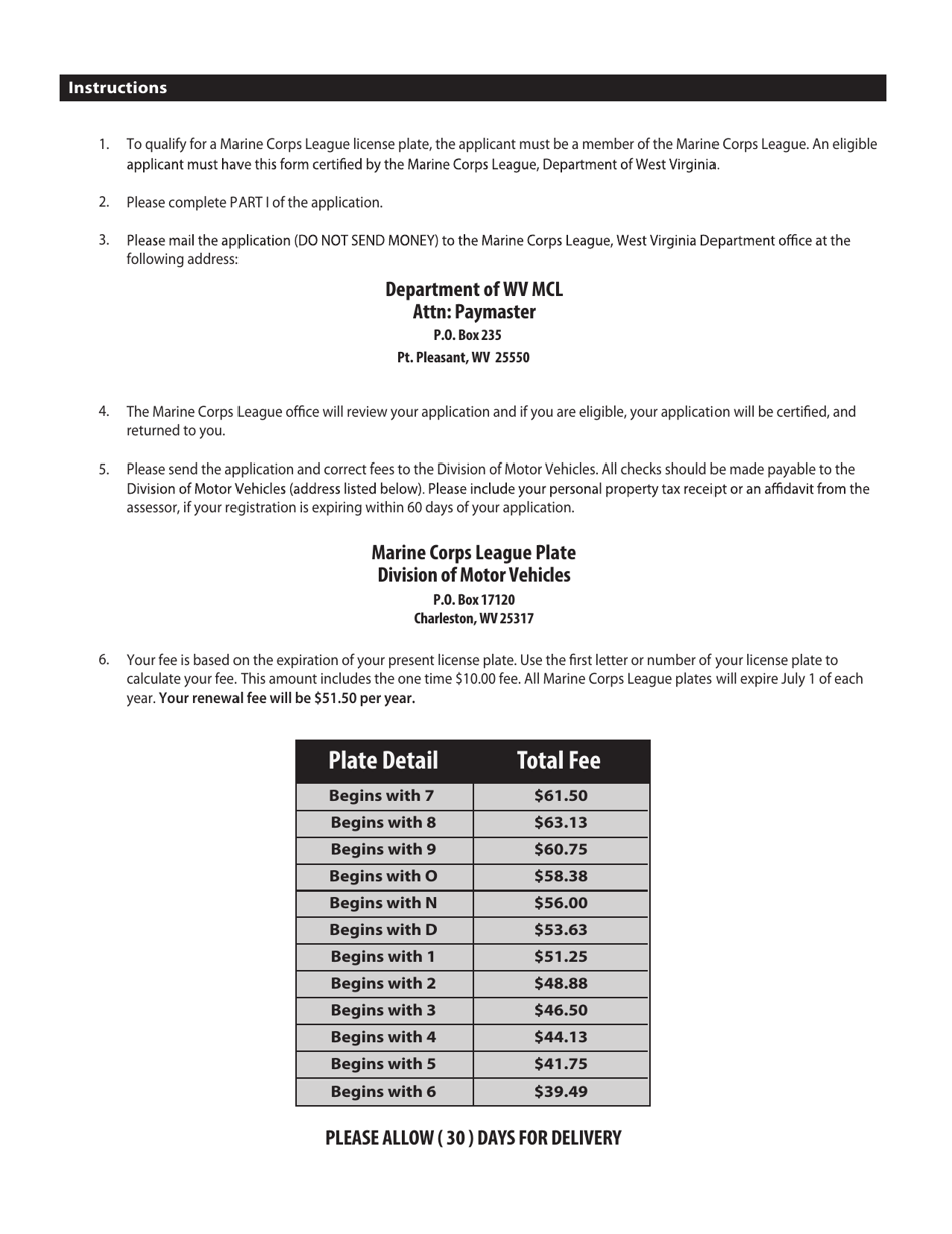 Form DMV-48G Application for a Marine Corps League License Plate - West Virginia, Page 2