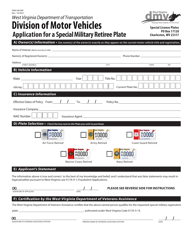 Form DMV-48-MR Application for a Special Military Retiree Plate - West Virginia