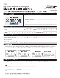 Document preview: Form DMV-54-DC Application for a Wv Chiropractic Society Inc. License Plate - West Virginia