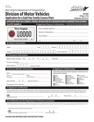 Document preview: Form DMV-48-L Application for a Gold Star Family License Plate - West Virginia