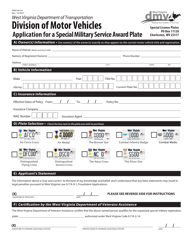 Form DMV-48-SA Application for a Special Military Service Award Plate - West Virginia