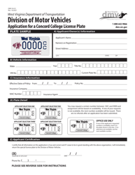 Document preview: Form DMV-54-CC Application for a Concord College License Plate - West Virginia