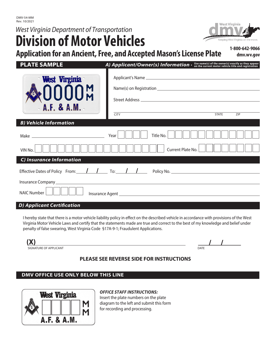 Form DMV54MM Fill Out, Sign Online and Download Fillable PDF, West Virginia Templateroller