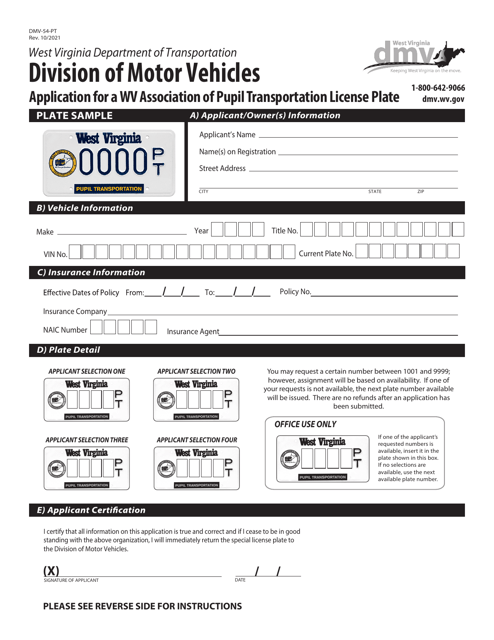 Form DMV-54-PT  Printable Pdf