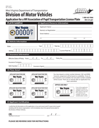 Form DMV-54-PT Application for a Wv Association of Pupil Transportation License Plate - West Virginia