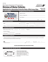 Document preview: Form DMV-54-WE Application for a Benevolent Protective Order of Elks License Plate - West Virginia