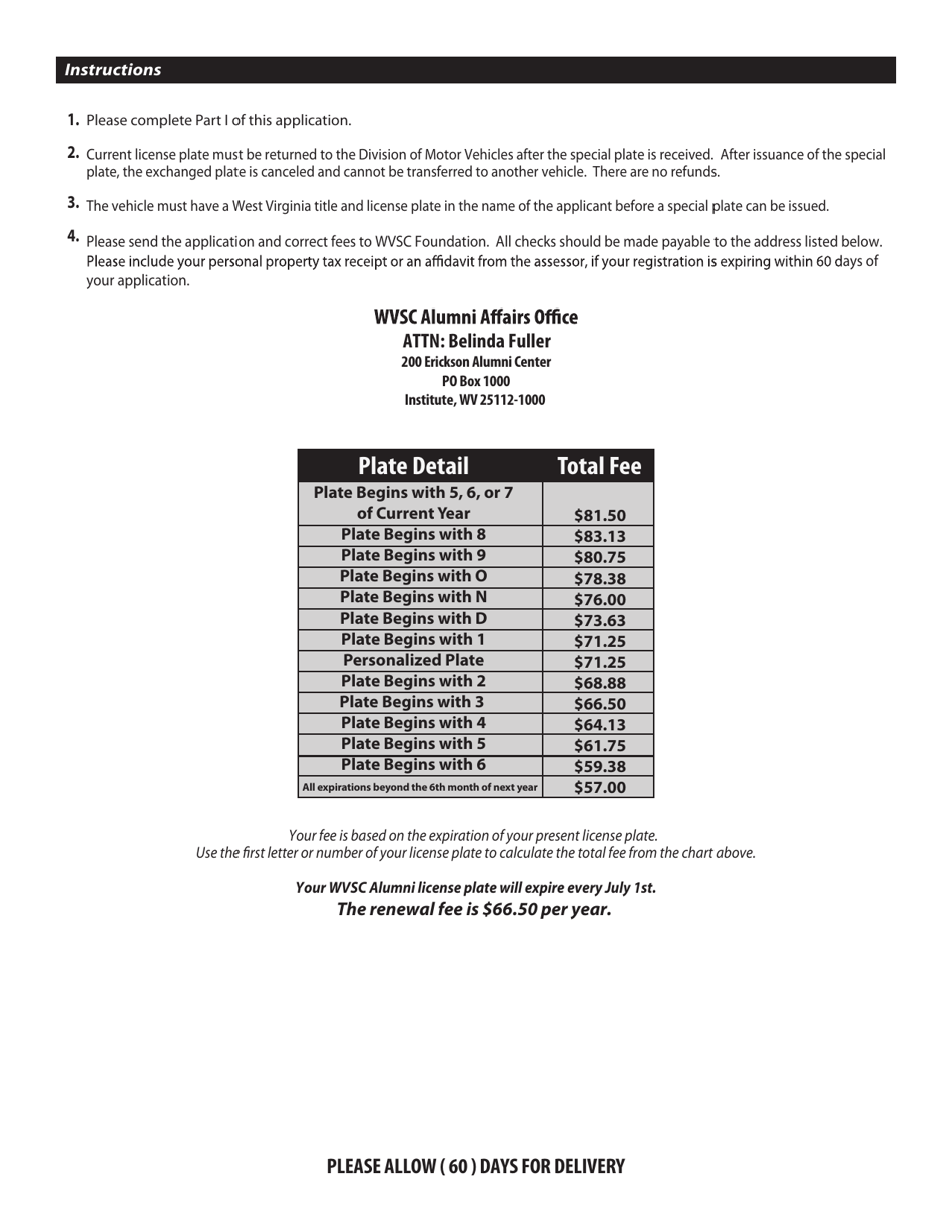 Form DMV-54-SC Application for a West Virginia State College License Plate - West Virginia, Page 2