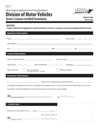 Document preview: Form DMV-10-DLT Driver's License Certified Translation - West Virginia