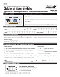 Document preview: Form DMV-54-WV Application for a West Virginia University Alumni Association License Plate - West Virginia