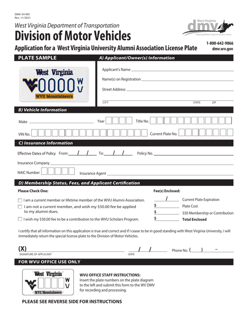 Form DMV-54-WV  Printable Pdf