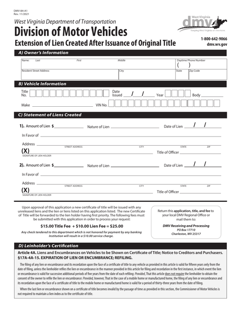 Form DMV-84-A1  Printable Pdf
