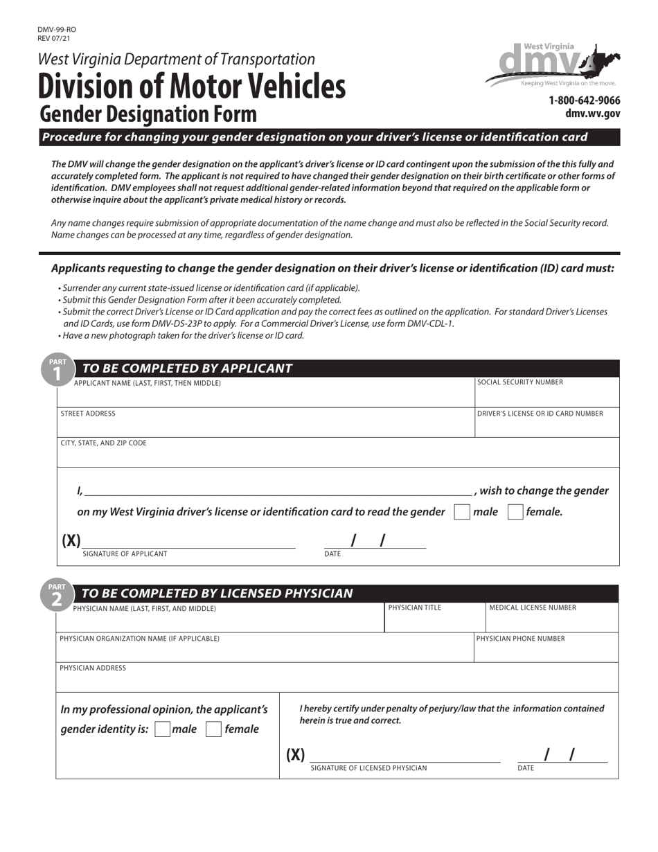 Form DMV-99-RO - Fill Out, Sign Online and Download Fillable PDF, West ...