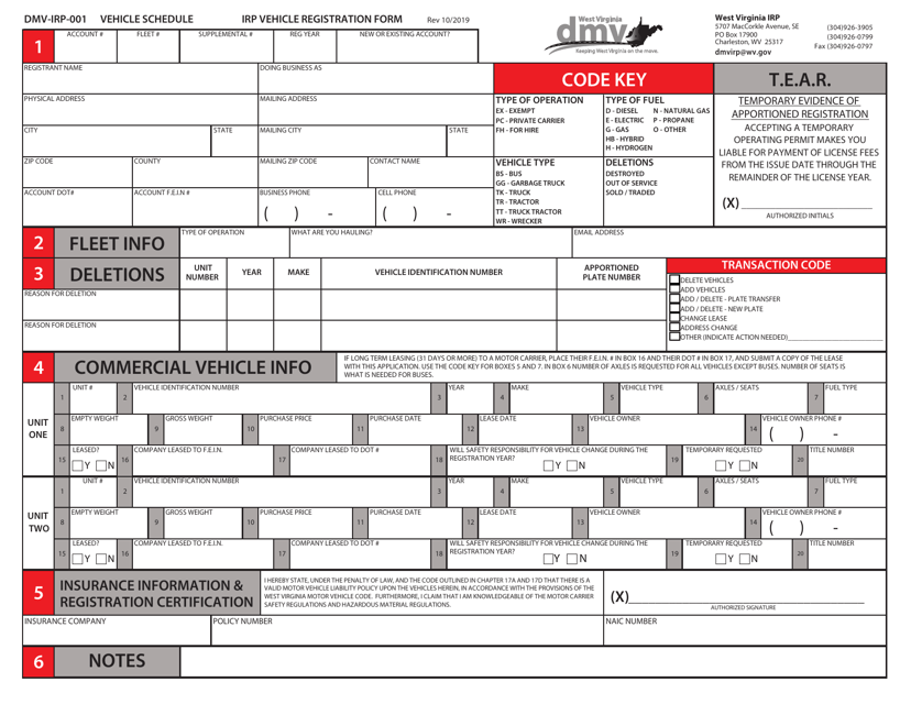 Form DMV-IRP-001  Printable Pdf