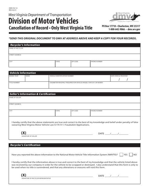 Form DMV-SV-14  Printable Pdf